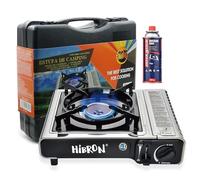 HIBRON Hornillo de Camping Portátil con Maletín - Compacto y Ligero, Compatible con Cartuchos de Gas EN17476/UL147B + 1 Cartucho Incluido