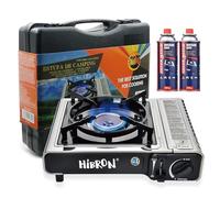 HIBRON Hornillo de Camping Portátil con Maletín - Compacto y Ligero, Compatible con Cartuchos de Gas EN17476/UL147B + 2 Cartuchos Incluidos