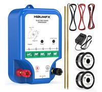 HIBUMFX P4 Plus Electric Fence Energizer Plus - Varilla de cobre para tierra y carrete de alambre de aluminio para contener perros, ganado y evitar que los animales salvajes se intrusen (P4 Plus