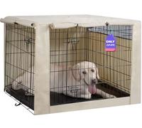 HiCaptain - Funda de poliéster para jaula de perro, funda duradera y de alta resistencia al viento para jaula de alambre, tanto para interiores como para exteriores (106,7 cm, tostado claro)
