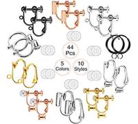 Hicarer 10 Pares de Convertidor de Aretes con Clip Componentes de Pendientes sin Perforar con Poste para Orejas No Perforadas, con 12 Pares de Almohadillas para Pendientes Cómodas para Mujeres