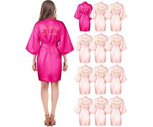 Hicarer 12 batas de satén para fiesta de cumpleaños para mujer, con purpurina dorada, estilo kimono, sedoso, batas de baño de satén