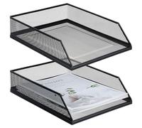 Hicarer 2 bandejas de Metal Negro apilables para Escritorio, Bandeja de Escritorio de Malla de Alambre único, Organizador de Escritorio de Carga Frontal, Soporte de Papel para Escritorio, Oficina,