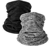 Hicarer 2 Calentadores de Cuello de Invierno Bragas de Cuello de Vellón de Esquí Pasamontañas Válido a Prueba de Viento Pañuelos Bufandas de Tubo de Clima Frío para Correr (Negro, Gris)