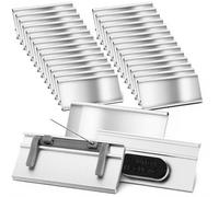 Hicarer 25 Placas Identificativas de Aluminio con Imán Doble Potente y Alfiler Etiquetas de Nombres Magnéticas Transparentes de Metal Portaetiquetas en Blanco para Ropa Exhibición 72 x 32 mm Plateado