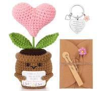 Hicarer 3 Piezas Regalo de Cumpleaños para Mujer Muñeca de Ganchillo Hecha a Mano Llavero Tarjeta Felicitación con Margarita para Amiga Madre