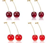 Hicarer 4 Pares de Aretes de Cereza Dulces Aretes Colgantes de Cereza en 3D con Líneas de Oreja de 10 Piezas para Mujeres