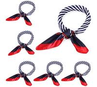 Hicarer 6 Bufandas Cuadradas de Seda Imitada de Cuello de Azafata Mujer Marinero Náutico de Rojo Blanco Azul, Estilo Clásico (Estilo Clásico)