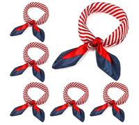 Hicarer 6 Bufandas Cuadradas de Seda Imitada de Cuello de Azafata Mujer Marinero Náutico de Rojo Blanco Azul, Estilo Clásico (Estilo Brillante)