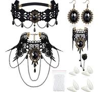 Hicarer 8 Piezas Dientes Colmillos de Vampiro de Halloween Gargantilla Pendientes Pulseras de Vampiro Joyería de Disfraz Gótico para Fiesta Halloween Victoriano, Cosplay Zombie