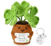 Hicarer Juego de 2 Piezas Regalo para Colegas y Amigos, 1 Planta de Crochet en Maceta con Diseño Positivo y Tarjeta y 1 Llavero para Colegas para Navidad Cumpleaños(Colleghe per Caso)