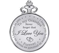 Hicarer Reloj de Bolsillo Regalo de Abuelo para Navidad Cumpleaños Día de Padre, Regalo Personalizado para Abuelo - Never Forget That, I Love You Forever (Plateado)
