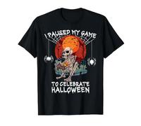 Hice una Pausa en mi Juego para Celebrar Halloween Camiseta gráfica económica, Hombre, Negro, L