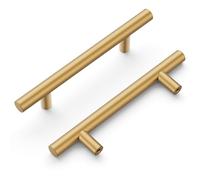 Hickory Hardware Paquete de 10 manijas de gabinete de cocina, tiradores de cajón para puertas y cajones de tocador, accesorios para baño, latón cepillado, colección Essentials