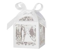HICOHAND Cajas de papel para caramelos, paquete de 50 unidades con patrones de novia y novio, cajas cortadas con láser, caja de regalo hueca para boda, fiesta nupcial, aniversario