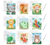 HICOHAND Lienzos preimpresos, 9 piezas de pintura en lienzo con temática de animales lindos estirados de 20 x 25 cm, juego de pintura fácil para adultos con pincel para estudiantes y adultos, regalo