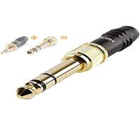 Hicon HI-J3563S - Conector mini jack macho de 3,5 mm, incluye adaptador a conector jack de 6,3 mm para soldar