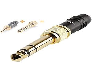 Hicon HI-J3563S - Conector mini jack macho de 3,5 mm, incluye adaptador a conector jack de 6,3 mm para soldar