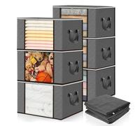 hicoosee 6 Piezas Organizador Ropa, 90L Cajas Almacenaje Ropa, Bolsa de Almacenamiento Plegable con Mango para Edredones Mantas Almohadas Juguetes Chaquetas Ropa, 60 x 40 x 35 cm, Gris