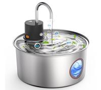 Hicuper Fuente de agua inalámbrica de acero inoxidable para gatos, dispensador automático de agua para mascotas para gatos de interior, perros pequeños, fuente recargable de 3,2 L con sensor de