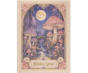 Hidden Grove - Rompecabezas de bosque de hongos iluminado por la luna de 300/500/1000 piezas, rompecabezas de arte inspirado en cartas del tarot estético femenino, 500 piezas (38 x 52 cm)