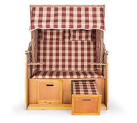 Hiddensee Sillón de playa XL 2 asientos Tumbona rojo/blanco a cuadros Blumfeldt