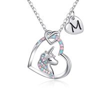 Hiddepoo Unicorns Gifts for Girls Gifts - Silver Heart Alphabet M Unic