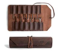 Hide & Drink, Big Tool - Bolsa enrollable con 12 ranuras, almacenamiento de taller, organizador de herramientas de carpintería, estuche rústico, cuero de grano completo, hecho a mano, marrón bourbon