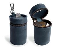 Hide & Drink, Hucha, cubo de hucha, bolsa con cremallera, organizador de efectivo, monedero, cuero de grano completo, hecho a mano (azul pizarra)