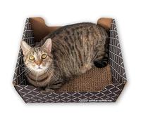 Hide & Scratch: Caja rascador y tumbona de cartón para gatos extra grande y resistente, con almohadilla recargable (diamante marrón oscuro)