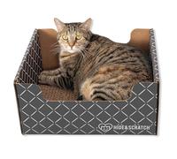 Hide & Scratch Caja rascadora de cartón para gatos y cama, diamante gris oscuro, almohadilla corrugada de doble cara para gatos de interior, juguete de tabla de rascar recargable para jugar y proteger