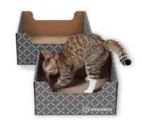 HIDE & SCRATCH Cama grande de cartón para gatos y caja para rascar con tabla de rascar de cartón recargable de doble cara (40 x 33 cm)