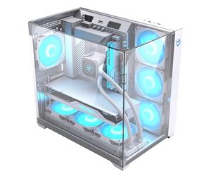 Hiditec Sky | Caja PC Gaming ATX | Triple Cristal Templado | USB-C | Blanca | Visión panorámica 3D | Hasta 7 ventiladores | GPU hasta 400 mm | Sistema de doble cámara