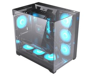 Hiditec Sky Torre | Caja PC Gaming ATX Negra | Triple Cristal 3D | USB-C | Visión Panorámica 3D | CPU 175mm | Doble Cámara | Soporta GPU 400mm y Radiador 360mm | 7 Ventiladores | USB Type-C