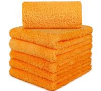 HIDMD Toallas de microfibra profesionales sin bordes para coche, secado automático, moto, lavado, pulido, pulido, paño de felpa sin bordes, 16 x 16 pulgadas, paquete de 6 unidades, color naranja