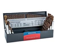 HIDOTOL Juego de 115 brocas de cobalto M35 HSS para acero endurecido fraccionado de 1/16"-1/2", letra A - Z, alambre #1 - #60 con caja de metal indexado