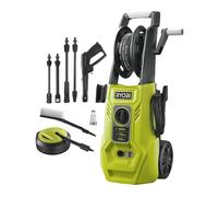 RYOBI - Hidrolimpiadora de Alta Presión 1800W, 140 Bares, 420l/h - 2 Lanzas (Vario y Turbo) y 1 Cepillo Multisuperficie, Limpiador de Superficies Ø 25 cm - Depósito Detergente 0,9l - RY140PWA