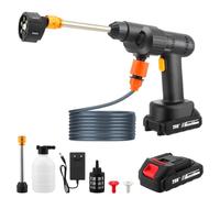 Hidrolimpiadora a Batería, Pistola Agua Presión Bateria Inalámbrica con Baterías 10000mAh, Boquilla 6 en 1, Manguera 5m y Caja Almacenamiento - Portátil para Limpiar Coche, Terraza, Jardín, Riego