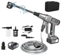 Hidrolimpiadora Bateria, 3 Niveles Máx 200 Bar Hidrolimpiadora Portátil con de 1X 15000mAh Bateria, Manguera de 5M, Boquilla Ajustable 6 en 1, Jarra de Espuma, de para Terraza, Jardín Limpieza
