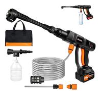 Hidrolimpiadora sin Cable 21V con batería Li-Ion 3.0Ah Bolsa Manguera 5M Hidrolimpiadora portátil 45Bar Alta presión para Limpiar el Coche Regar el jardín