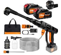 Hidrolimpiadora sin Cable,45 Bar/652 PSI Hidrolimpiadora portátil con batería de 2X 3.0Ah,Boquilla Ajustable 6 en 1,Manguera de 16.4FT Limpiadora a presión para Coche/Suelo/jardín Limpieza y riego