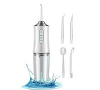 Hidropulsor dental portátil, irrigador oral recargable, 3 modos de limpieza, 4 boquillas con rotación de 360 °, recargable USB, IPX7 impermeable, duración de la batería 15 días