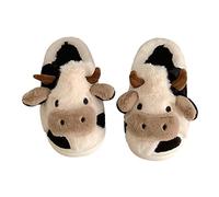 HIDRUO Cartoon Cow Slippers, Cute Fuzzy Animal Slippers for Indoor Outdoor Warmth in Winter (38-39)