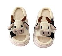 HIDRUO Cartoon Cow Slippers, Soft and Comfortable Mute Linen Slides, 4cm Thick Sole Cloud Kawaii Animal Slippers (38-39)