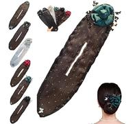 HIDRUO Flower Hair Bun Roller, Hand Embroidered Flowers Deft Bun, Lazy Hair Curler Deft Bun, Sheer Fabric Hair Bun Maker for Long Thick Hair Accessories (D)