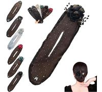 HIDRUO Flower Hair Bun Roller, Hand Embroidered Flowers Deft Bun, Lazy Hair Curler Deft Bun, Sheer Fabric Hair Bun Maker for Long Thick Hair Accessories (A)