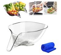 HIDRUO High Temperature Resistant Kitchen Essentials Drainage Basket, Multifunctional Kitchen Drain Basket with Strainer Container for Pasta, Fruit, Salad (Transparent)