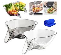 HIDRUO High Temperature Resistant Kitchen Essentials Drainage Basket, Multifunctional Kitchen Drain Basket with Strainer Container for Pasta, Fruit, Salad (Transparent+Grey)