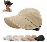 HIDRUO Outdoor UV Protection Hollow Top Sun Hat, Women's Large Brim UV Protection Empty Top Sun Hat, Large Brim Empty Top Hat (Poliéster, Khaki)