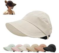HIDRUO Outdoor UV Protection Hollow Top Sun Hat, Women's Large Brim UV Protection Empty Top Sun Hat, Large Brim Empty Top Hat (Poliéster, Beige)